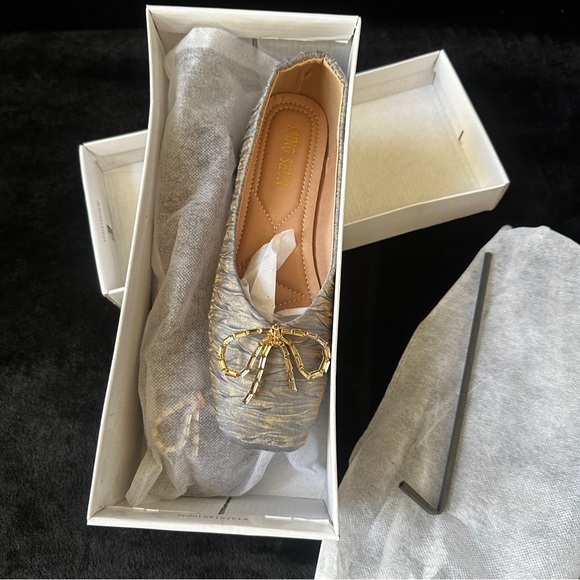 Silver & Gold Bow Square Toe Flats - Picture 8 of 8